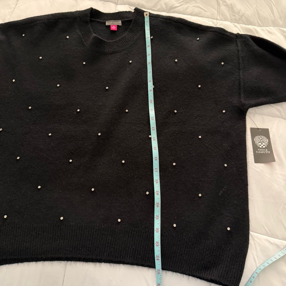 Vince Camuto Black Rhinestone Studded Oversized Sweater XL NWT - Picture 9 of 9